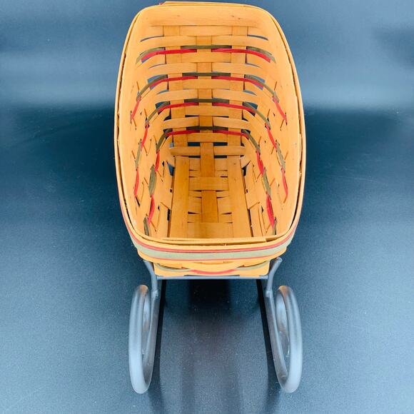 Longaberger Sleigh Basket Holiday With Wrought Iron Runner 16811 Woven Red Green - Picture 4 of 12